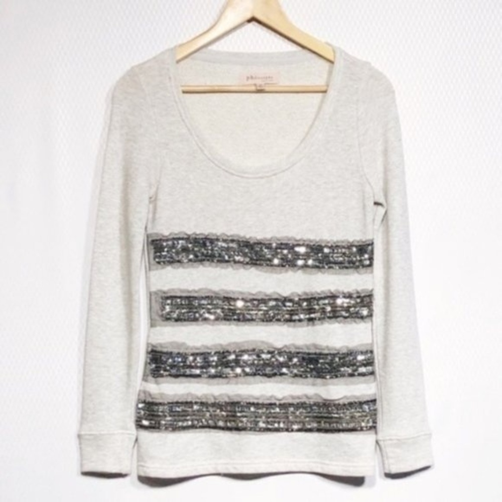 Philosophy Striped Beaded Sequin Scoop Neck Top